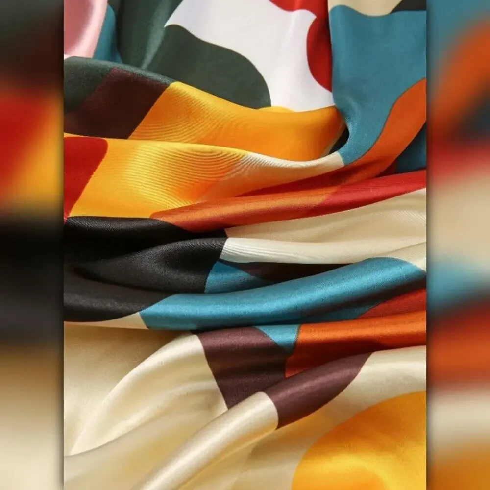 A218-F • Bold Botanical Silky Bandana Scarf Square Floral Satin Feel Multicolor - Picture 4 of 4